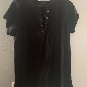 Black lace up front top